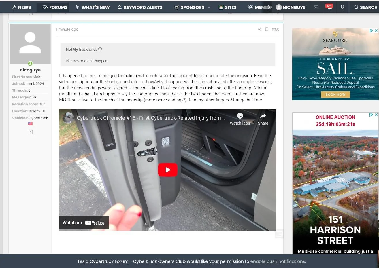 Tesla Cybertruck Finger slammed door Fingers crushed post