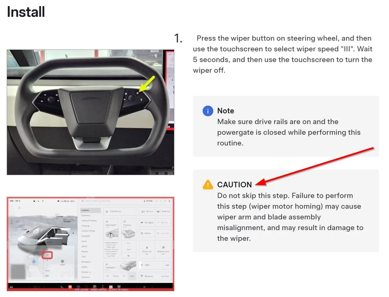 Tesla Cybertruck New wiper motor - now wiper works for 10 swipes only regardless of setting 2024-11-21 14_52_08-Windshield Wipers and Motor - Wiper Arm and Blade Assembly (Remove and In