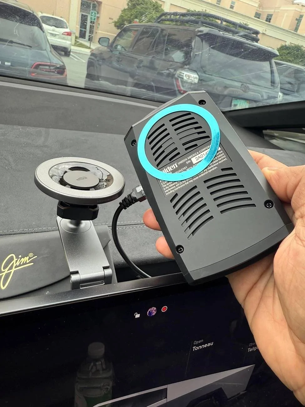 Tesla Cybertruck 3D print mount for Uniden radar detector IMG_8488