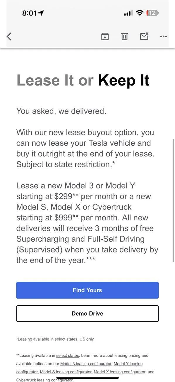 Tesla Cybertruck Tesla now allowing for lease buy outs. Another demand lever. IMG_6632