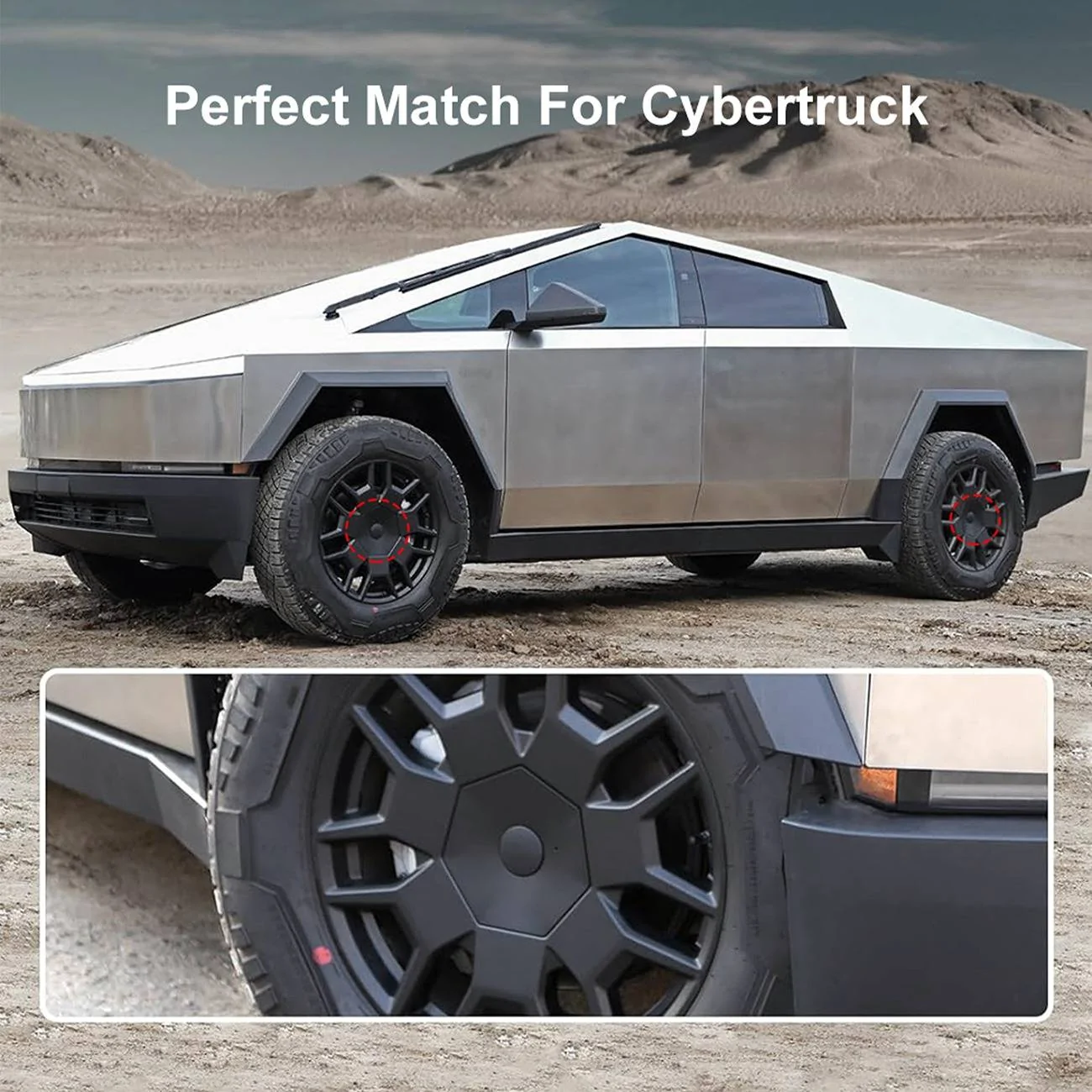 Tesla Cybertruck Matte Black Wheel Center Hub Caps by Hansshow 03