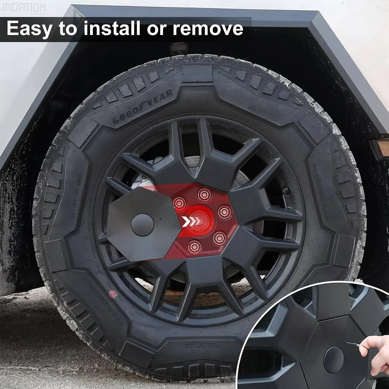 Tesla Cybertruck Matte Black Wheel Center Hub Caps by Hansshow 01
