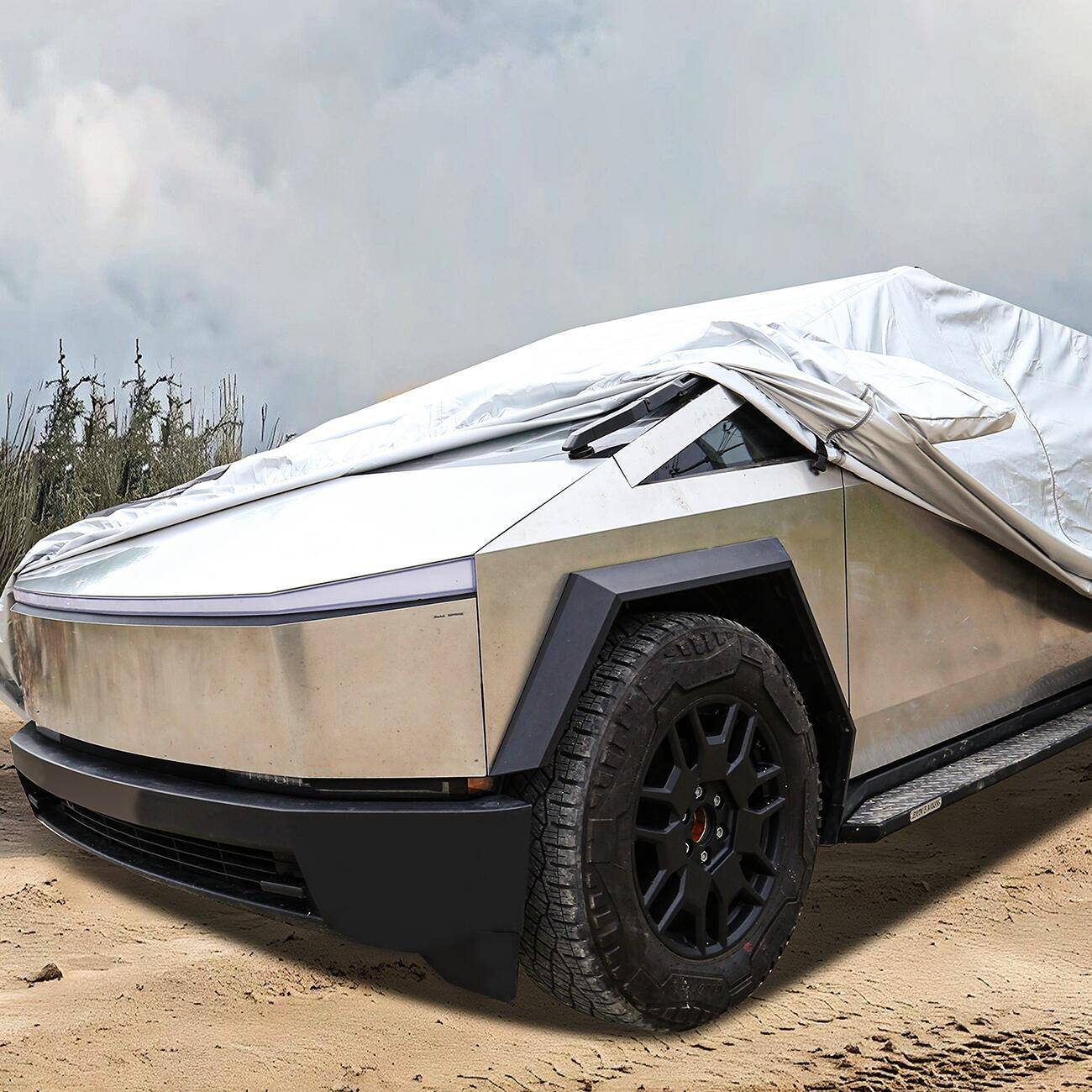 Tesla Cybertruck Accessories All Weather Car Covers with Zipper Door Waterproof Windproof Band...jpg