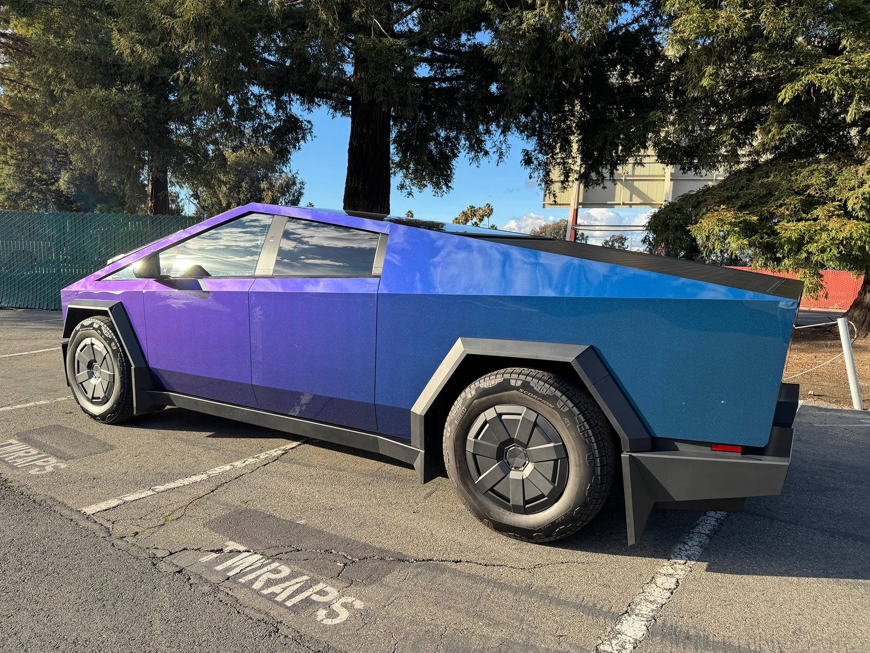 Tesla Cybertruck Cybertruck wrapped in Purple Phantom Blue PPF by TWRAPS IMG_2343