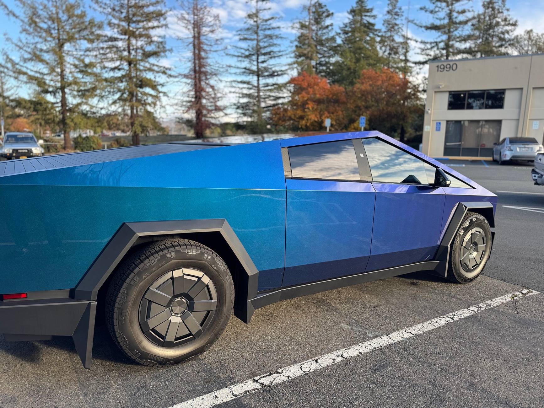Tesla Cybertruck Cybertruck wrapped in Purple Phantom Blue PPF by TWRAPS IMG_2346
