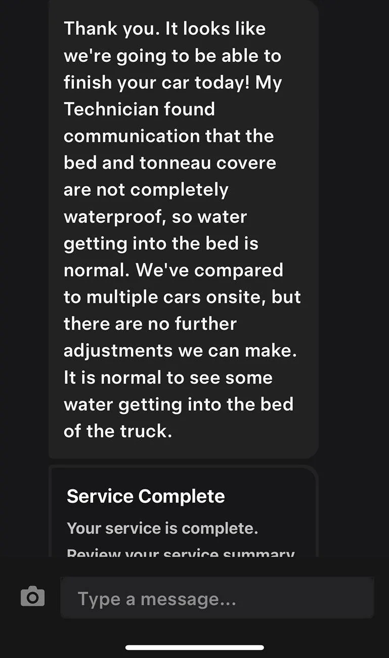 Tesla Cybertruck Tonneau cover gap issue fixed by Service Center under warranty IMG_6649