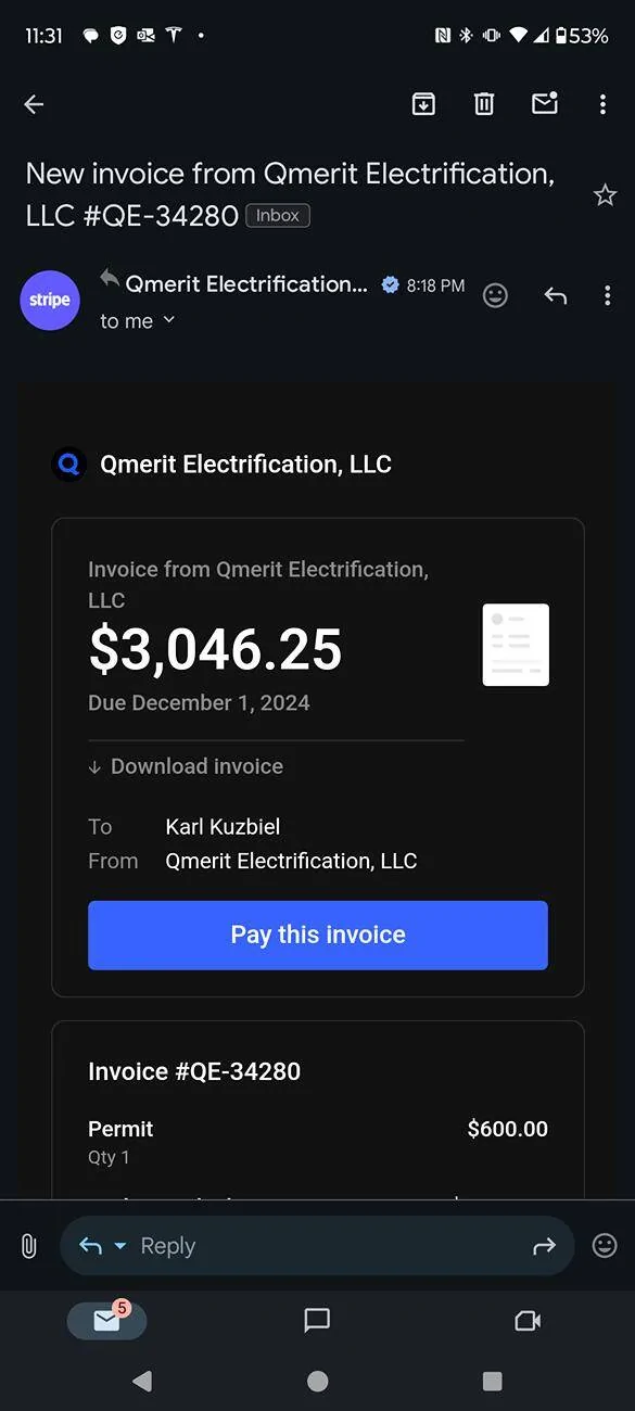 Tesla Cybertruck After buying a Cyberbeast, got an invoice from Qmerit (UPDATE: Qmerit mistake) Screenshot_20241130-233158