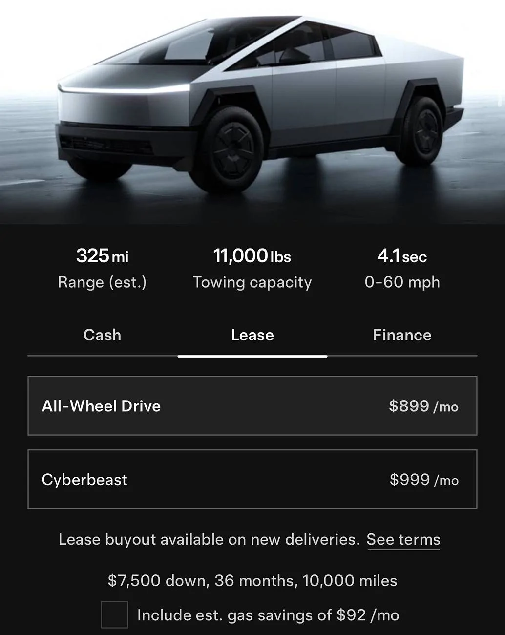 Tesla Cybertruck Lease pricing lowered for Cybertruck by up to 13% GdsZwsAWMAAGxaC