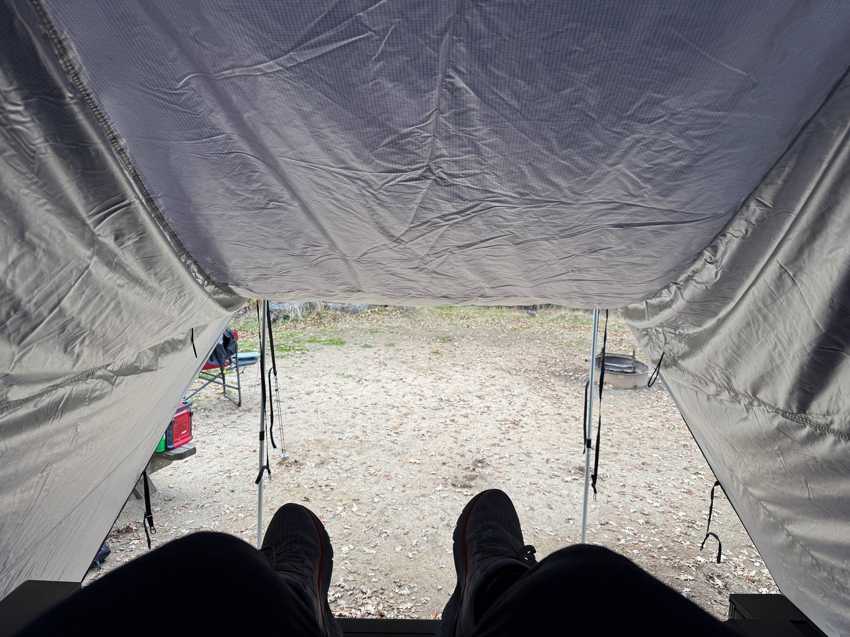 Tesla Cybertruck Upgraded my rooftop tent RTT setup -- with annex awning covering entire bed area IMG_3094.JPG