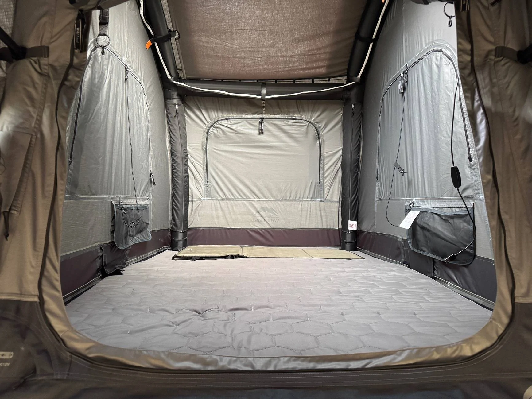Tesla Cybertruck Upgraded my rooftop tent RTT setup -- with annex awning covering entire bed area IMG_3093