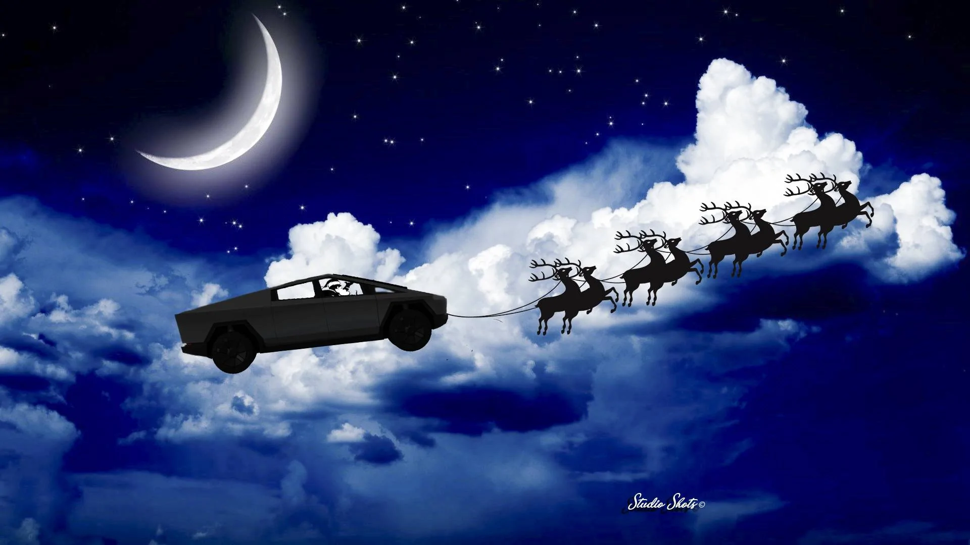 Tesla Cybertruck Happy Holidays to all members Santa Cybertrk Raindeers
