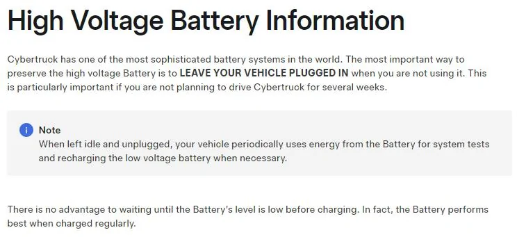 Tesla Cybertruck When to plug-in at home? HV Batt Sni