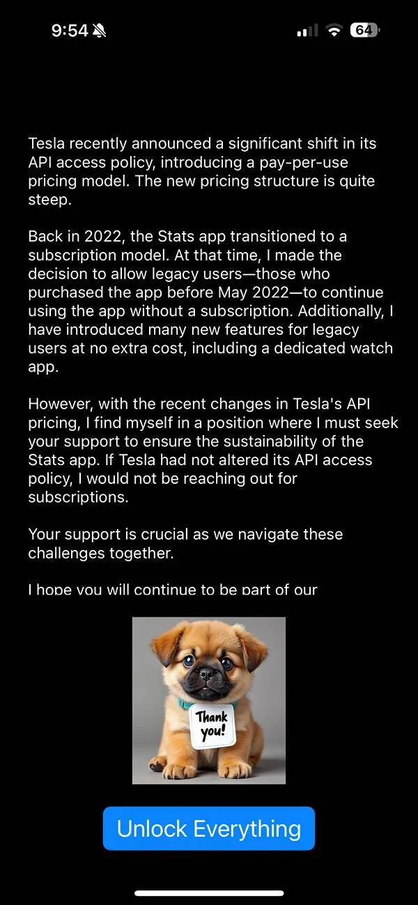 Tesla Cybertruck “Stats” now forcing subscription on early adopters IMG_2334