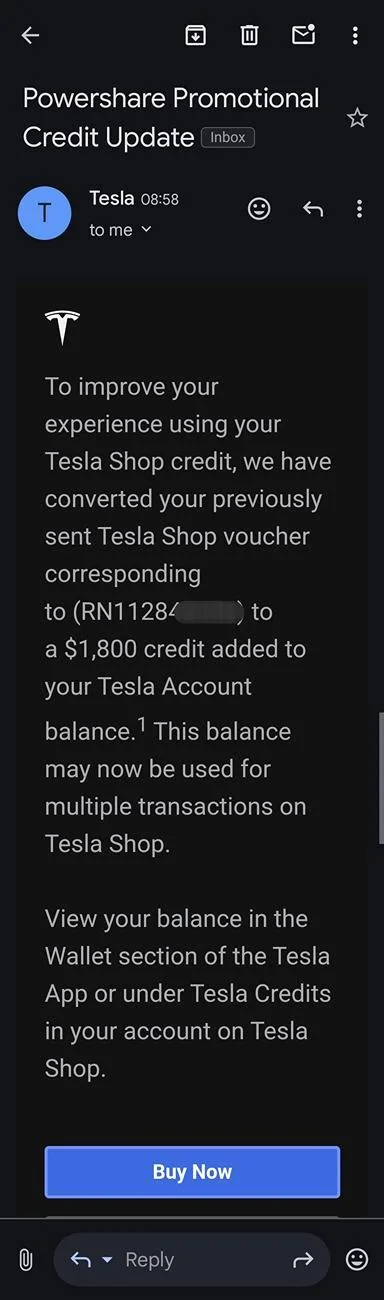 Tesla Cybertruck Update: Oh Well...Received $1800 additional Tesla Shop Credit?! Screenshot_20241207_090310_Gmail