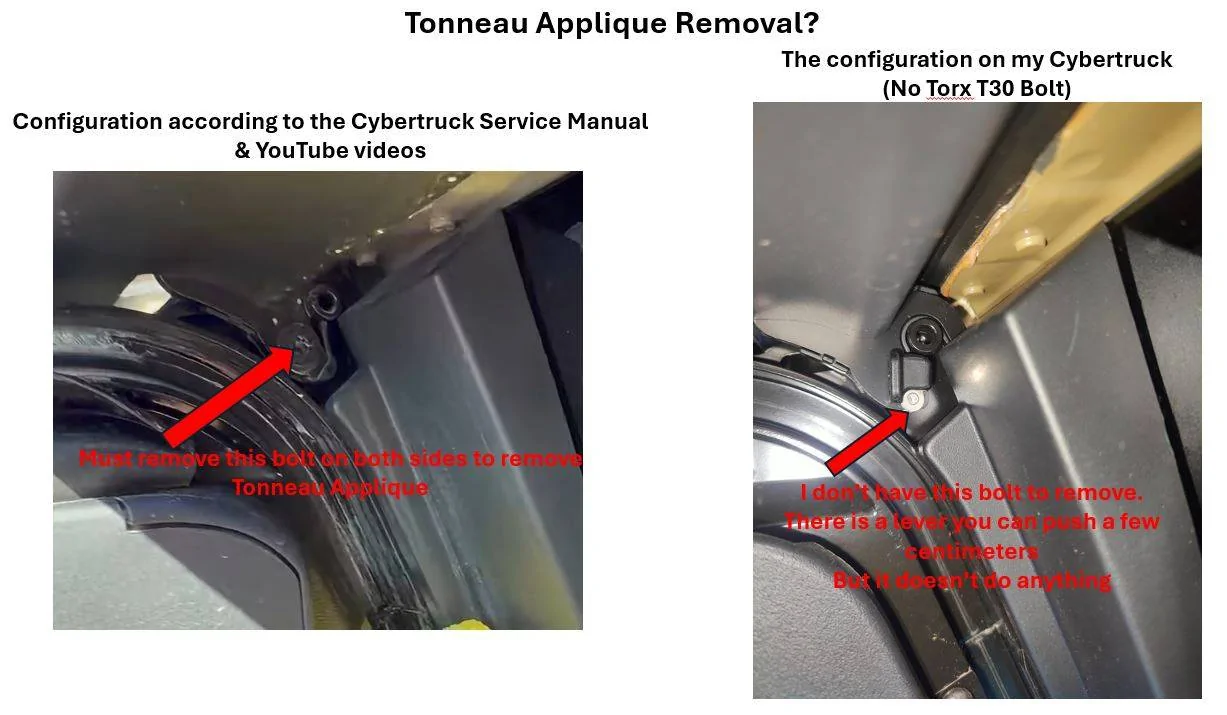 Tesla Cybertruck Please help - Can not remove Tonneau Applique (Could it be due to CyberTent install?) Captur