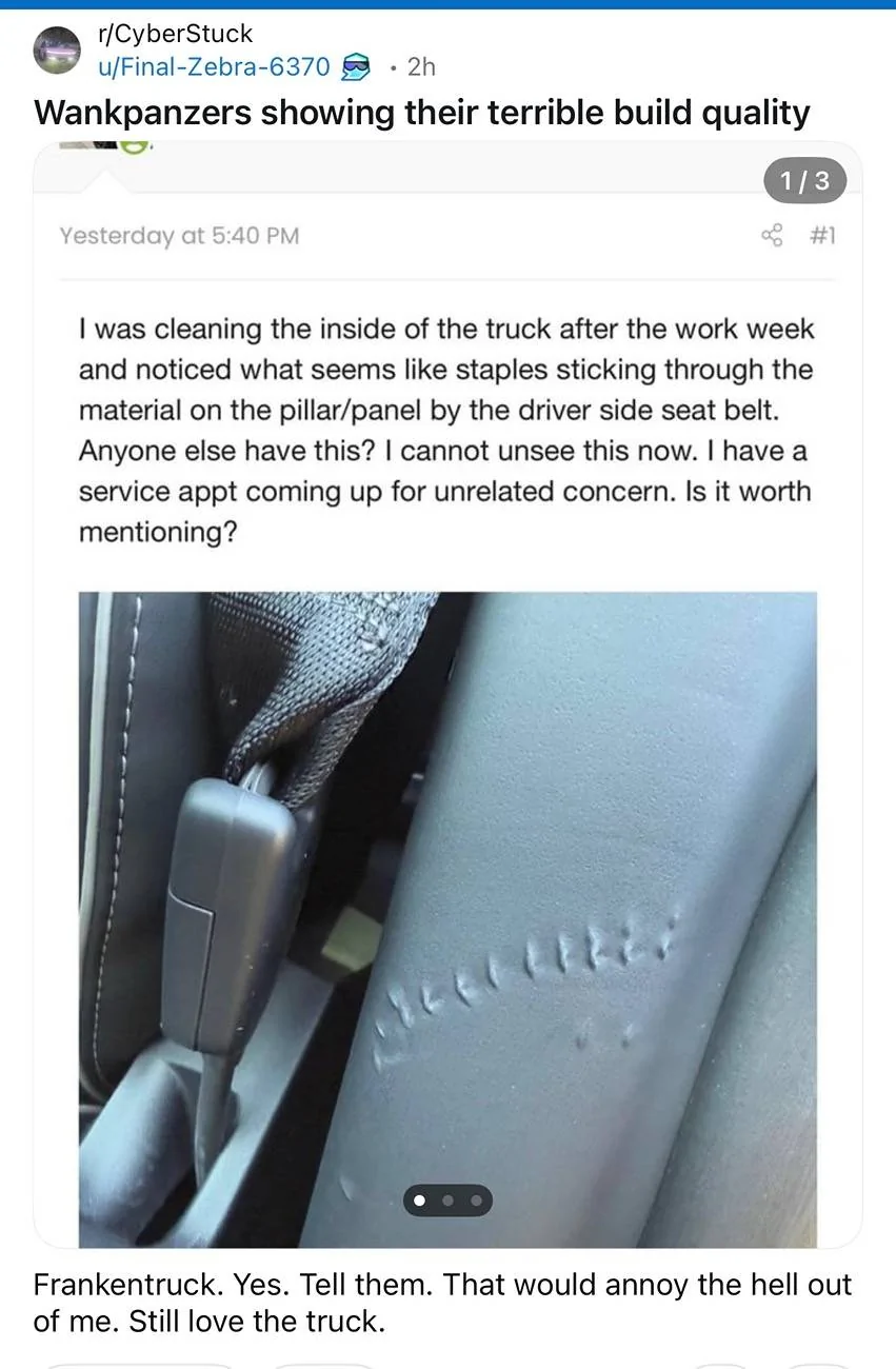 Tesla Cybertruck Interior damage - staples marks IMG_1555