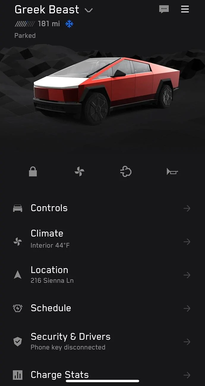 Tesla Cybertruck CT loses electric miles overnight (vampire drain) IMG_0002