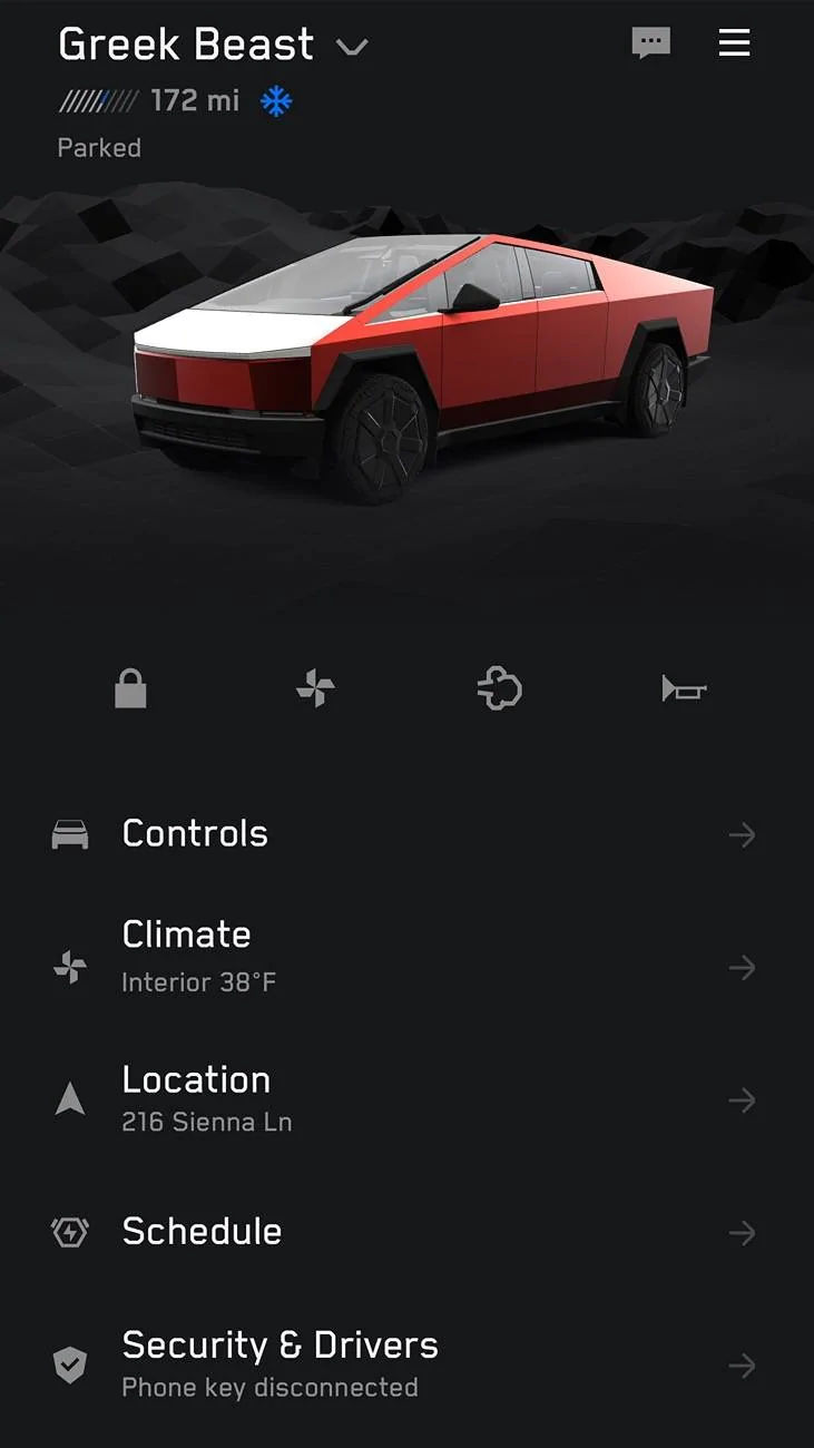 Tesla Cybertruck CT loses electric miles overnight (vampire drain) IMG_0007