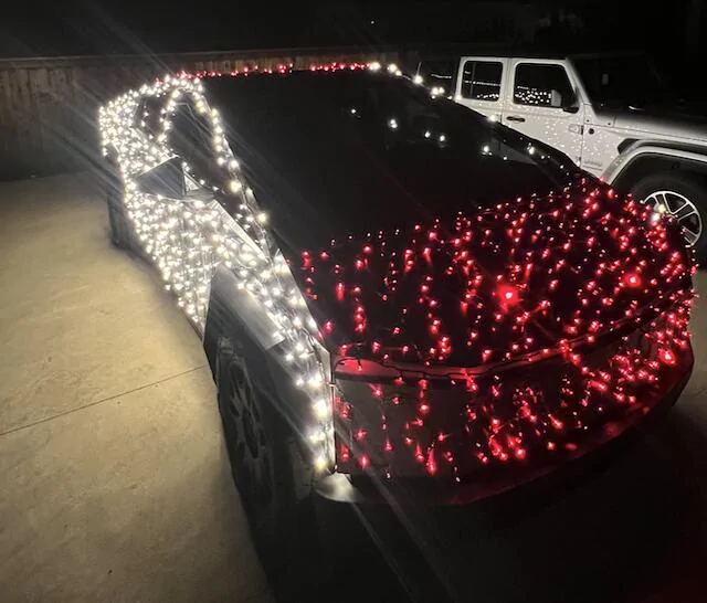 Tesla Cybertruck Holiday / Christmas lights decorated Cybertrucks 🎄🎅 Screenshot 2024-12-09 at 2.45.59 PM