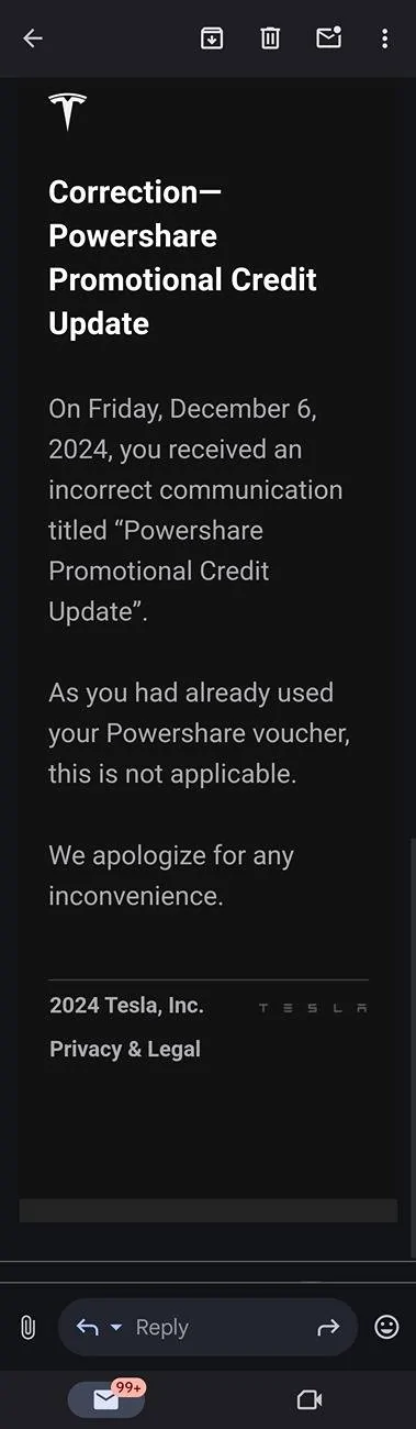 Tesla Cybertruck Update: Oh Well...Received $1800 additional Tesla Shop Credit?! Screenshot_20241210_150142_Gmail