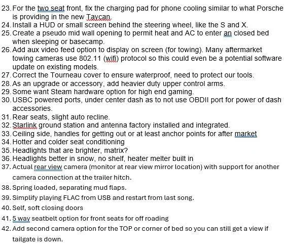 Tesla Cybertruck 2025/26 and 2027-20287 Cybertruck Feature/Improvements Wishlists (Franz Please Consider) 1734115856911-wg