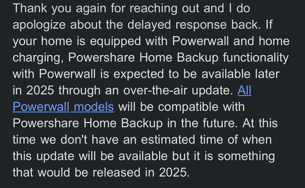 Tesla Cybertruck PowerShare availabilty for existing solar and powerwall IMG_3795