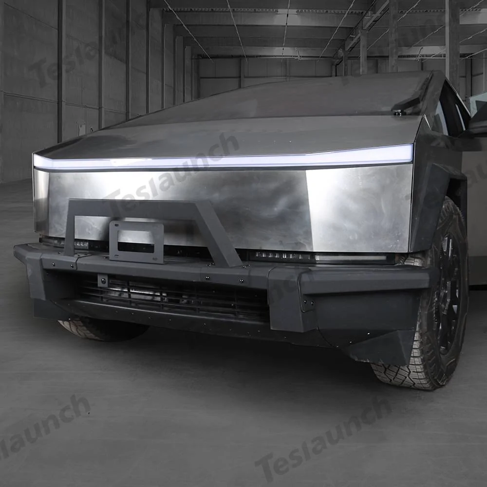 Tesla Cybertruck 🛡️ Heavy Duty Front Bumper with License Plate Frame for Cybertruck-No Drilling Required (Teslaunch) 5