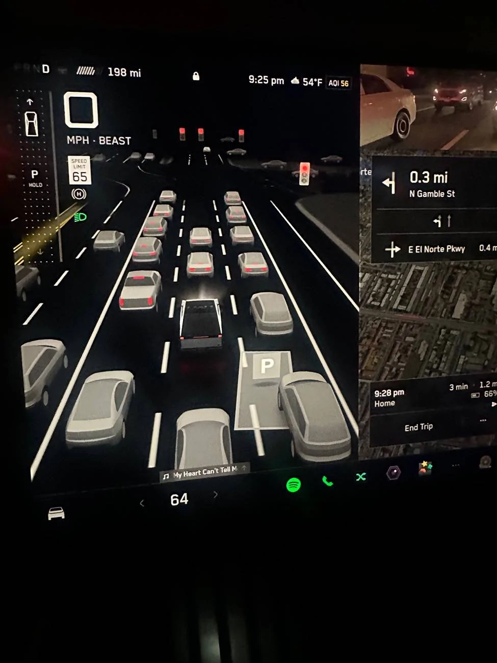 Tesla Cybertruck Auto Pilot optioned to park in the middle of a road IMG_5399