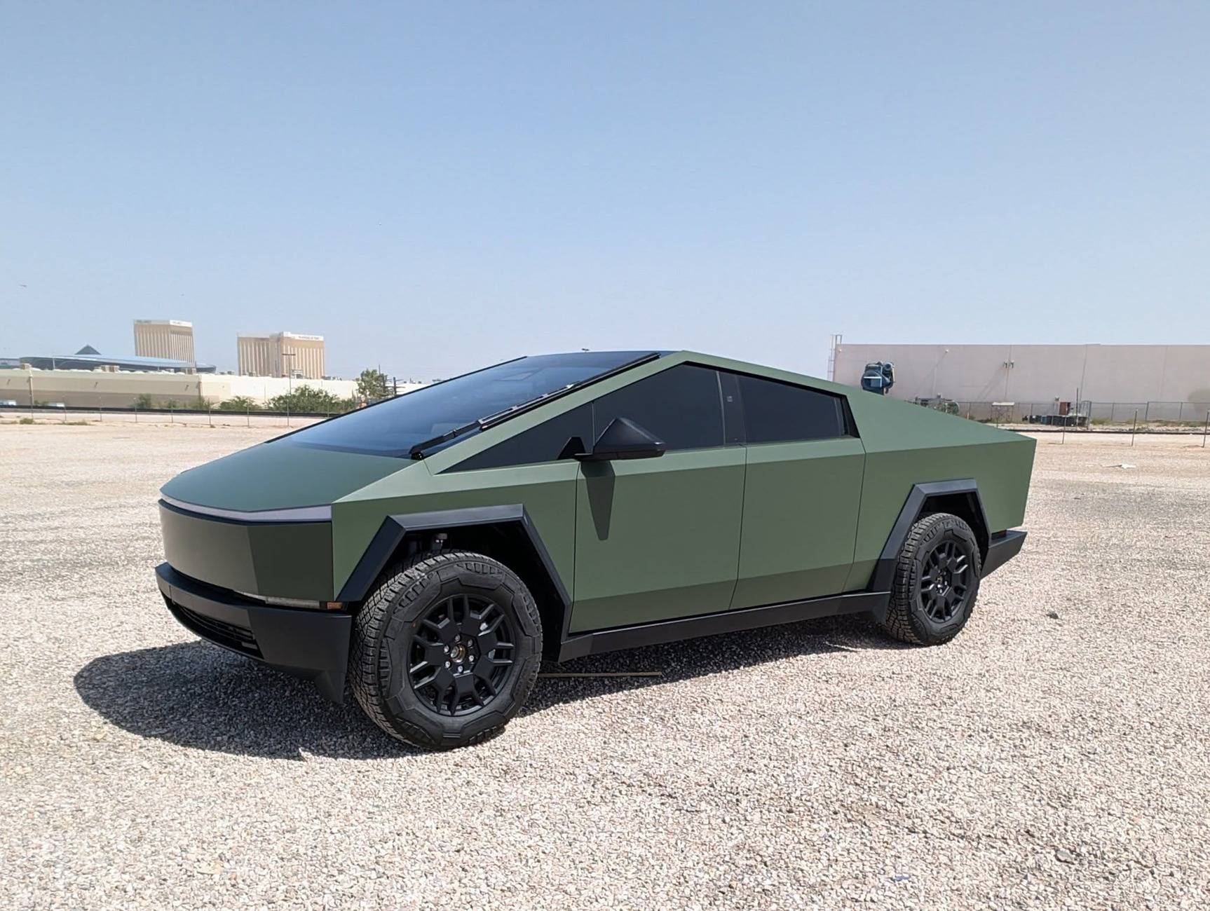 Tesla Cybertruck GREEN Vinyl Wrap & PPF Cybertruck -- Photos & Videos Satin Matte Olive Green Wrap Cybertruck 2