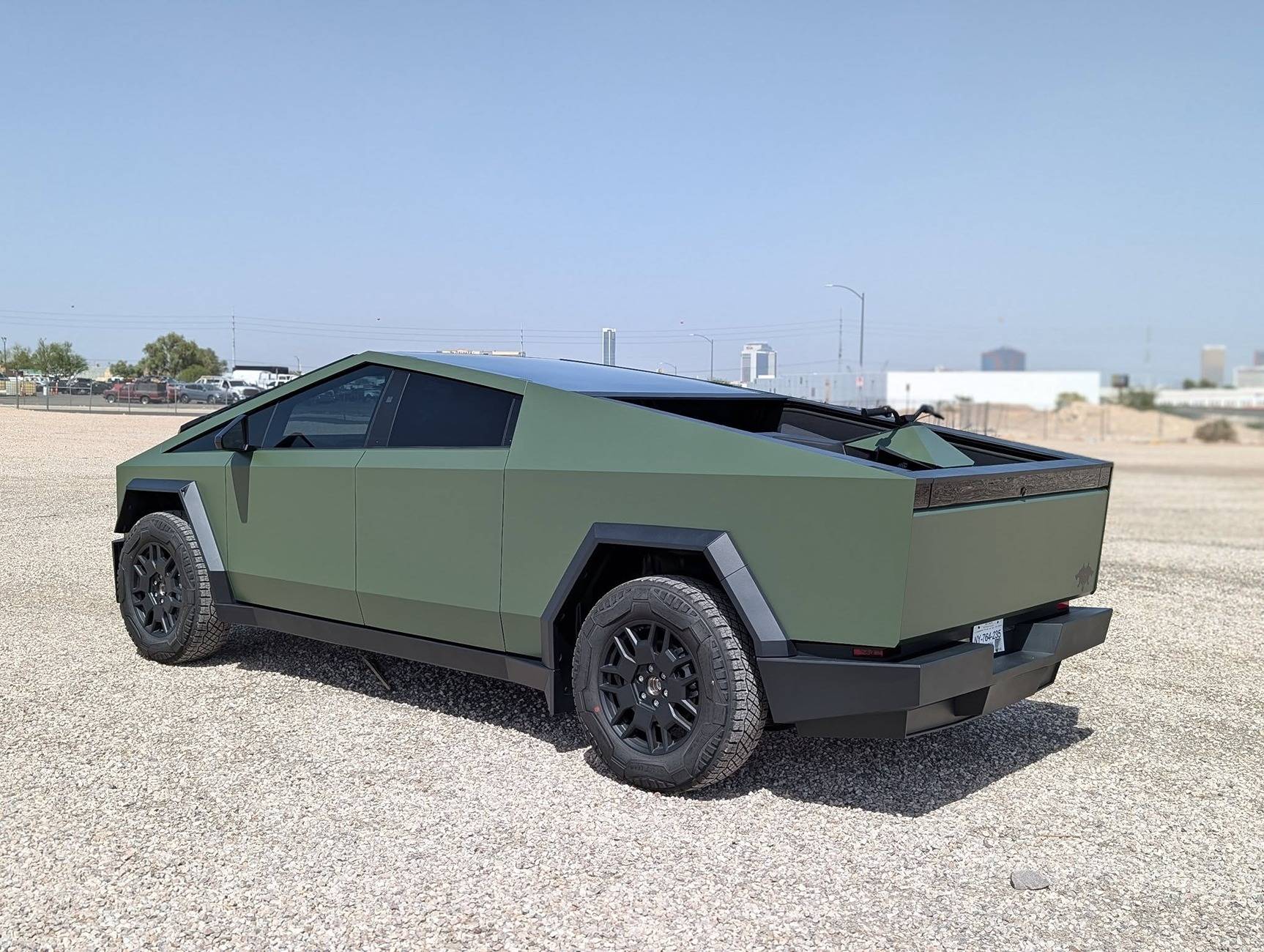 Tesla Cybertruck GREEN Vinyl Wrap & PPF Cybertruck -- Photos & Videos Satin Matte Olive Green Wrap Cybertruck 1