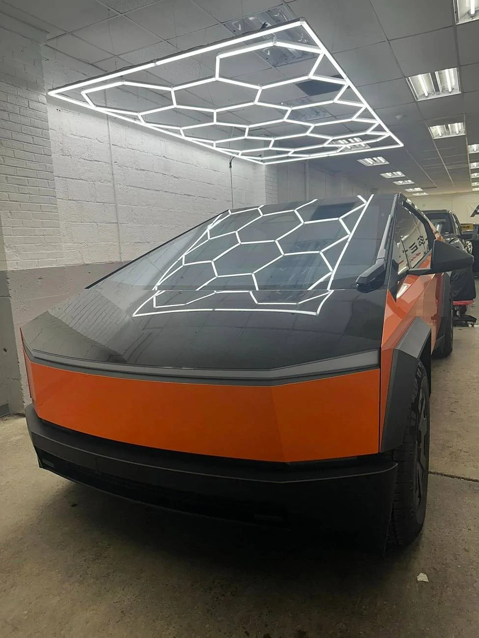 Tesla Cybertruck ORANGE Vinyl Wrap & PPF Cybertruck -- Photos & Videos Orange wrap with black A-pillar delete tesla cybertruck 1