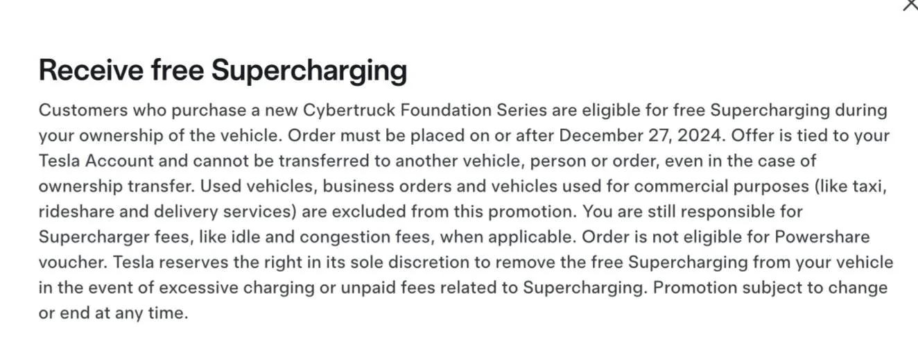 Tesla Cybertruck Free lifetime supercharging for Foundation Series Cybertrucks in inventory Gf2Mwv8WMAAixuE