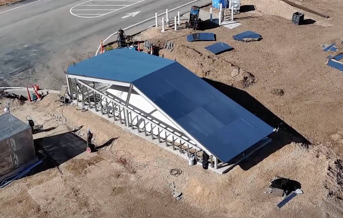 Tesla Cybertruck Birthing Tunnel (Cybertunnel) at Giga Texas gets steel exoskeleton birthing tunnel cybertunnel giga texas