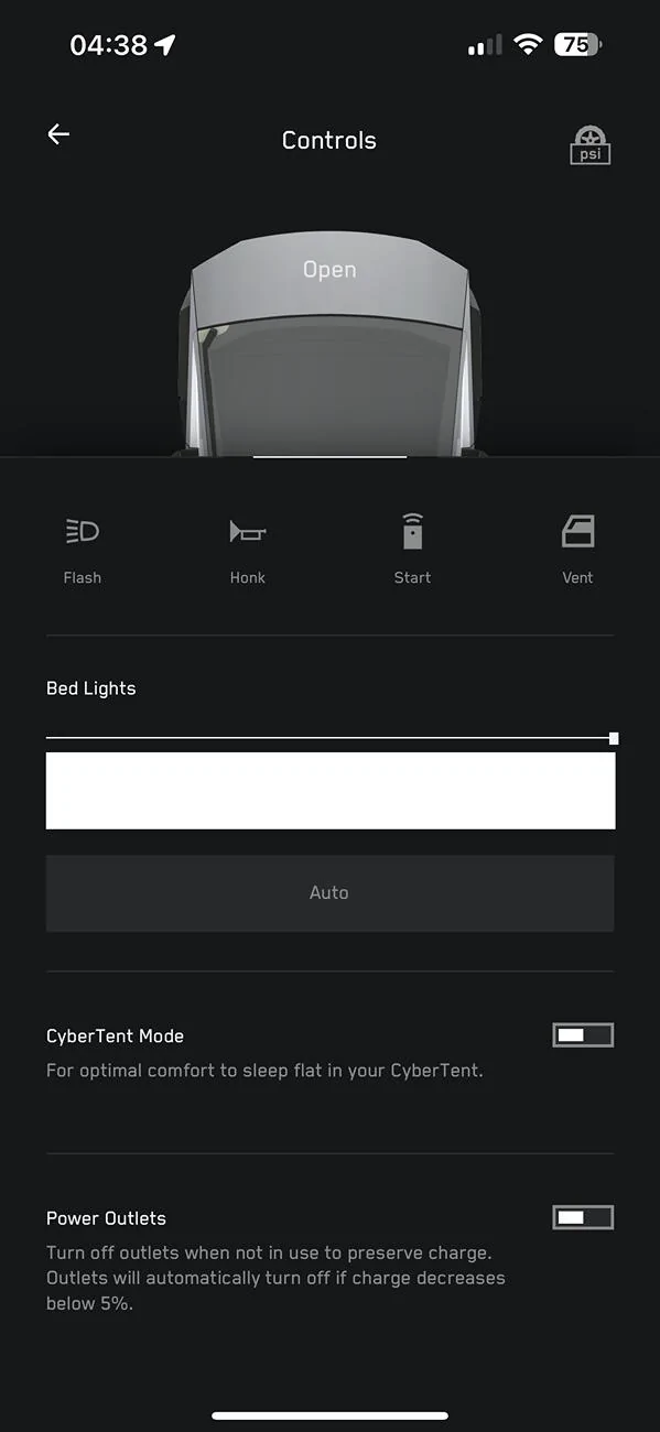Tesla Cybertruck How to turn on the headlights remotely as when parked on a dark street IMG_0695