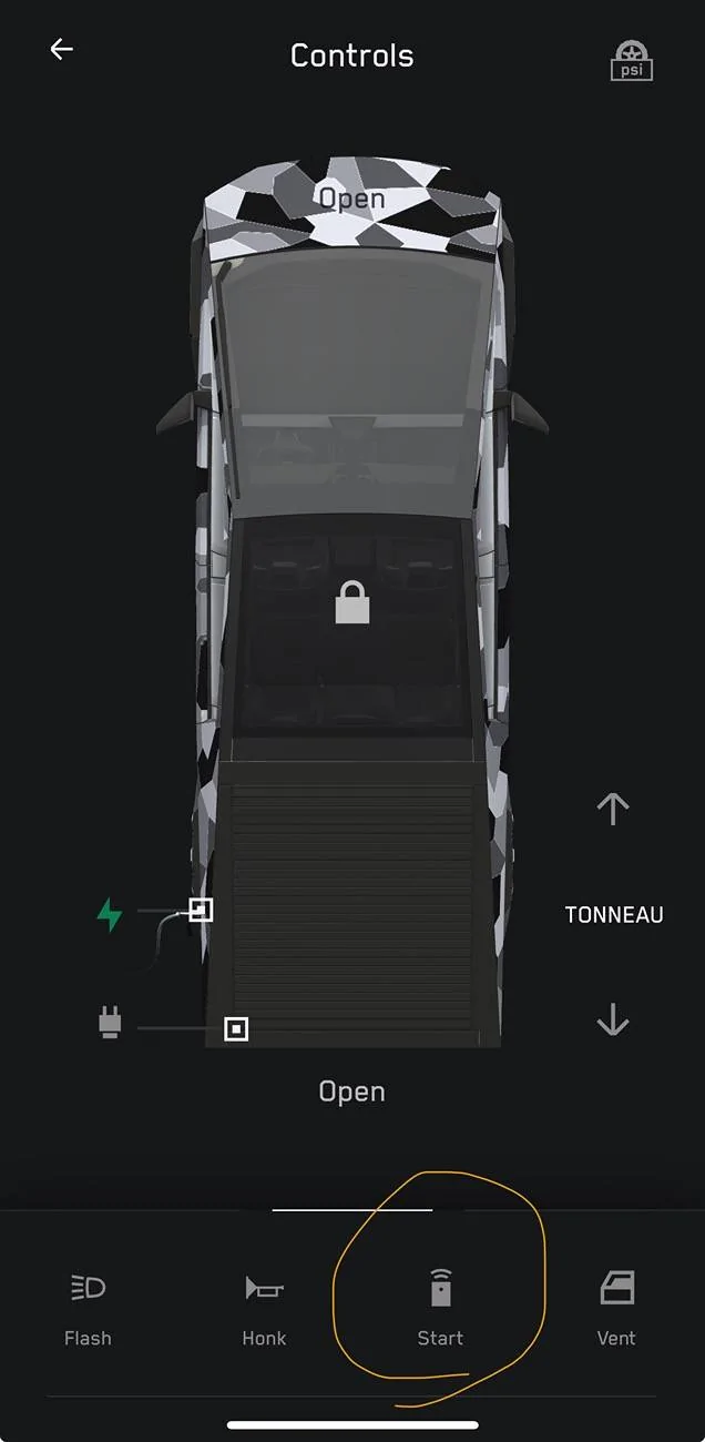 Tesla Cybertruck How to turn on the headlights remotely as when parked on a dark street IMG_0623