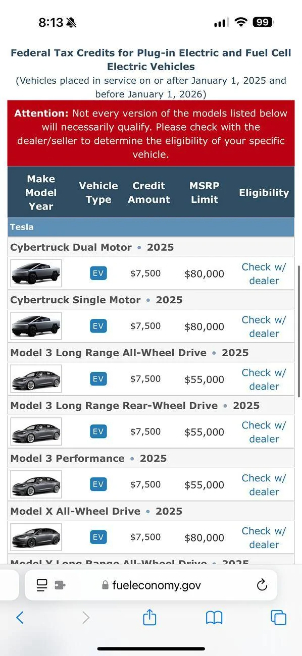Tesla Cybertruck 2025 Cybertruck now listed as eligible for $7500 federal tax credit IMG_6895