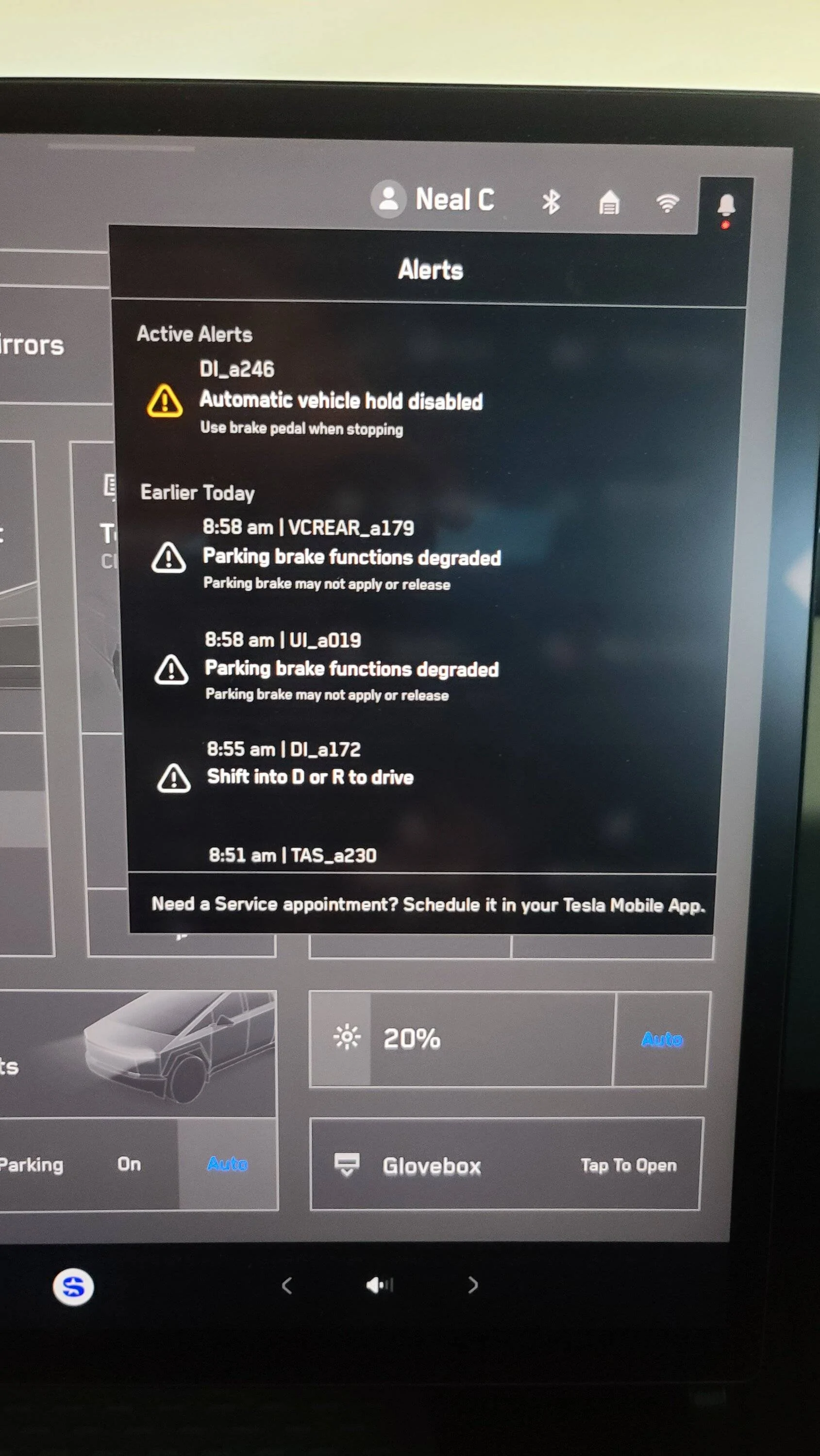 Tesla Cybertruck Automatic Vehicle Hold Disabled Alert 20241231_090724