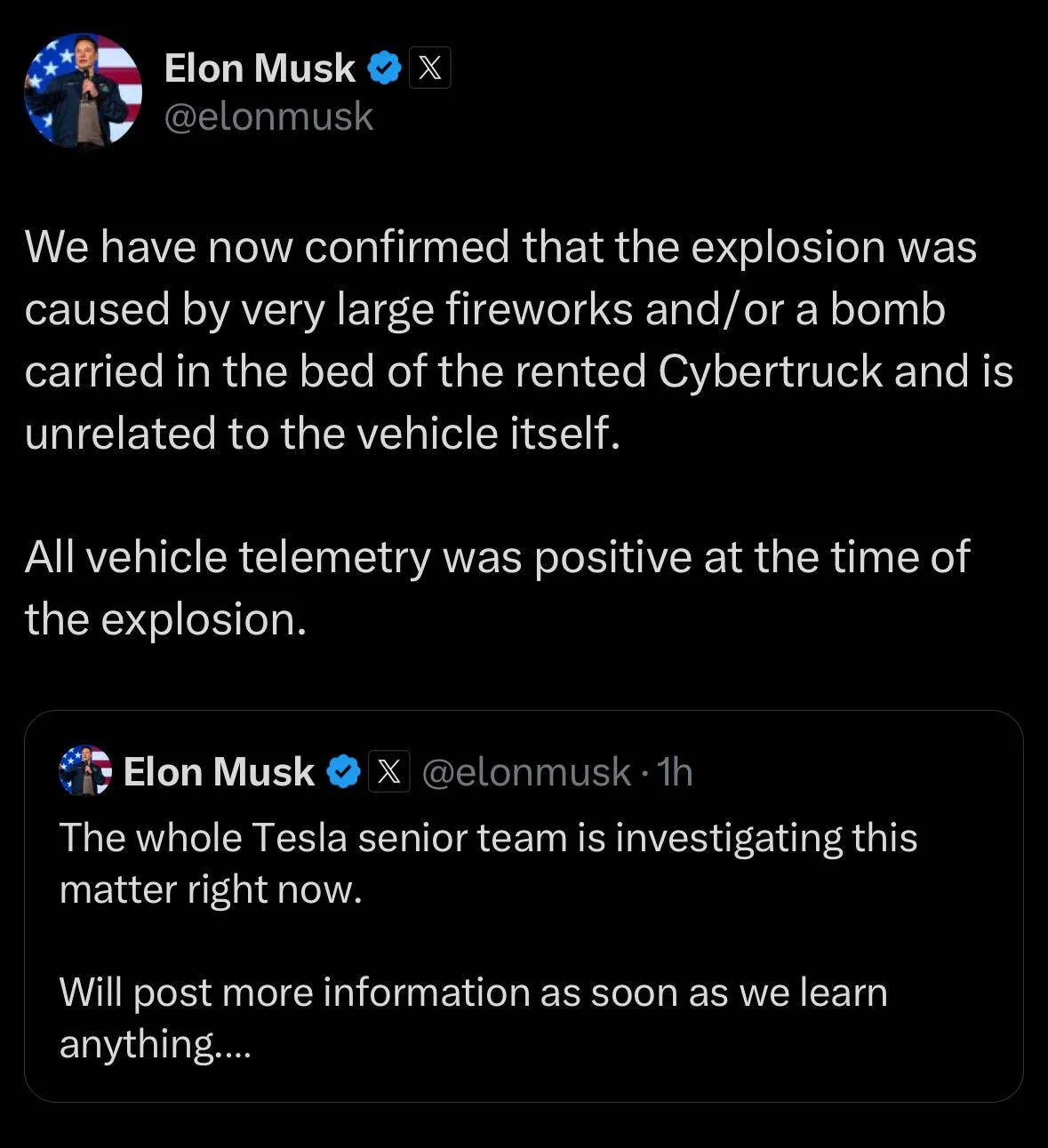 Tesla Cybertruck Cybertruck explosion in Las Vegas; terrorism investigation underway [ADMIN WARNING: NO POLITICS] Screenshot 2025-01-01 at 5.14.08 PM