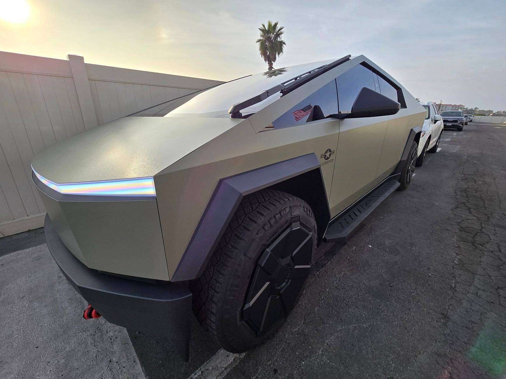 Tesla Cybertruck GREEN Vinyl Wrap & PPF Cybertruck -- Photos & Videos Rugged Combat Green (Avery Dennison SW900 Vinyl Wrap) on Cybertruck 2