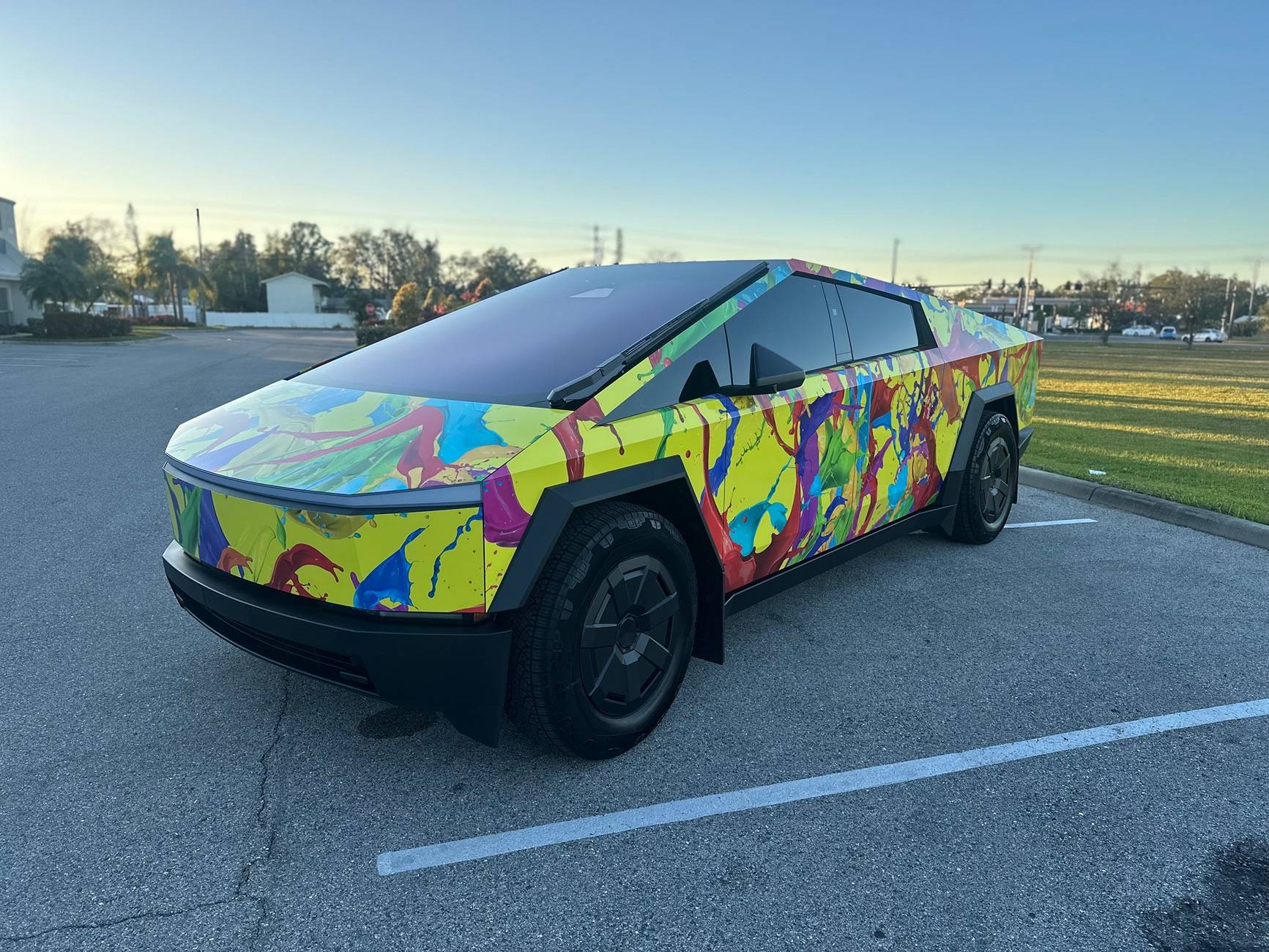 Tesla Cybertruck Paint Splatter Wrapped Cybertruck IMG_6328