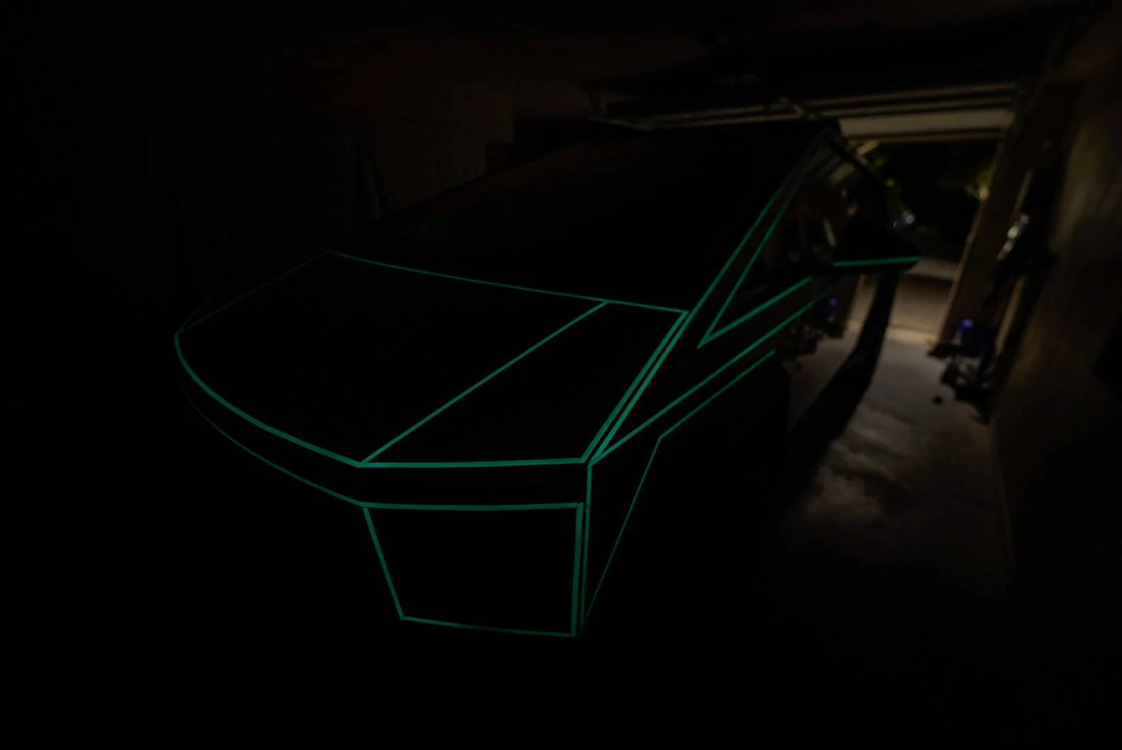 Tesla Cybertruck GLOW IN THE DARK TRON theme with clear PPF wrap…Interior Neon Lighting _7R51413