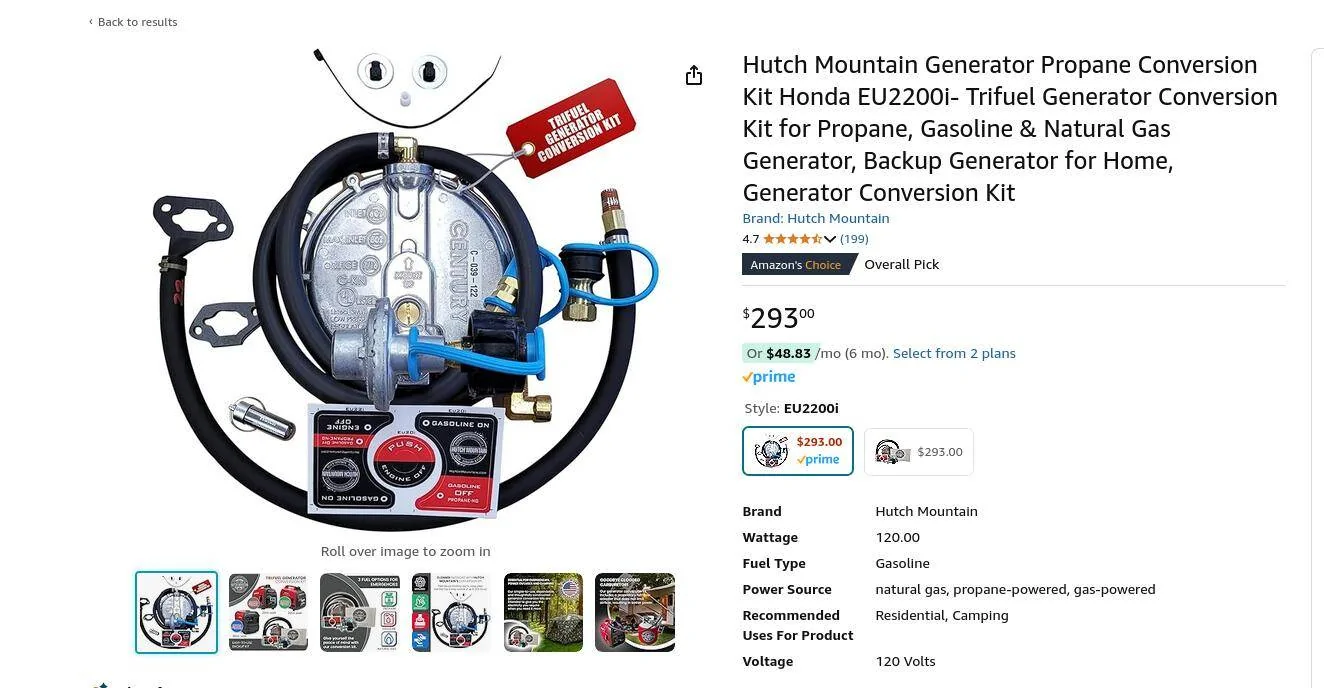 Tesla Cybertruck Portable generator as "Range Extender" Screenshot 2025-01-07 at 21-22-33 Amazon.com Hutch Mountain Generator Propane Conversion Kit 
