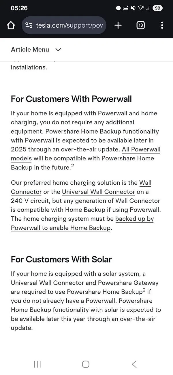 Tesla Cybertruck Powershare, gen 3 wall connector, and powerwalls: not yet activated? Screenshot_20250109_052645_Chrom