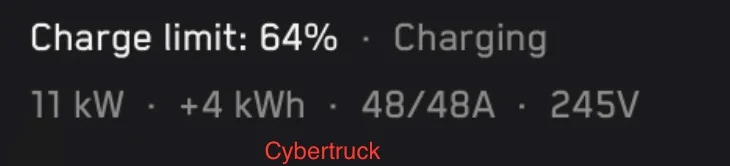 Tesla Cybertruck Home charging speed IMG_0105