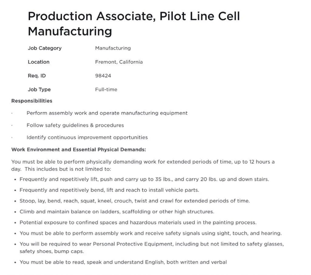 Tesla Cybertruck Tesla ramps hiring for 4680 pilot line in Fremont esla-4680-pilot-line-production-associate-1024x906