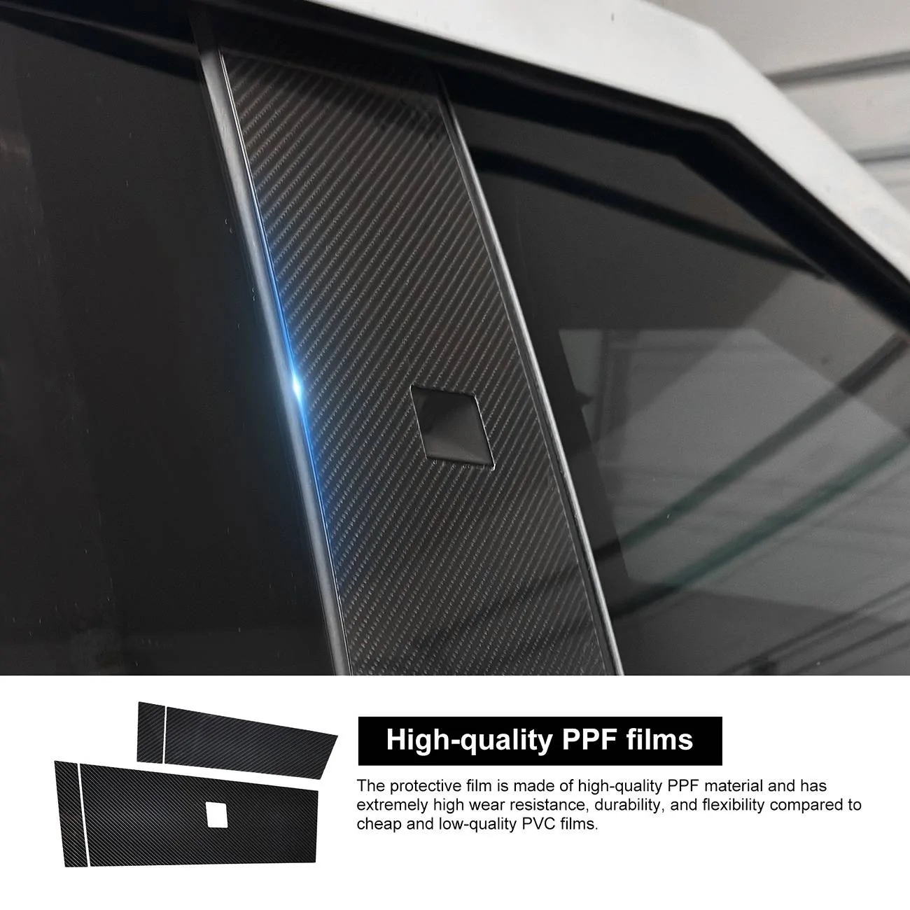 Tesla Cybertruck B-Pillar / C-Pillar PPF Film for Cybertruck Door Trim Wrap Protection Carbon Fiber Film [EVBASE]  3