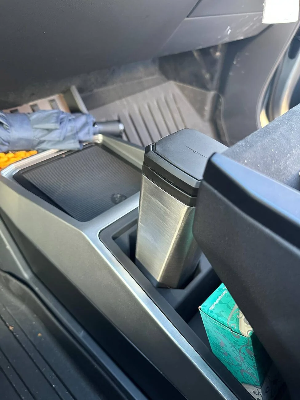 Tesla Cybertruck 🎉Cybertruck Center Console Floor Organizer Giveaway by Teslaunch🎉-Allows you to maximize the floor space of the cybertruck CT_Teslaunch_Storage_Box_Installed_Water_Bottle_01-14-2025_Small