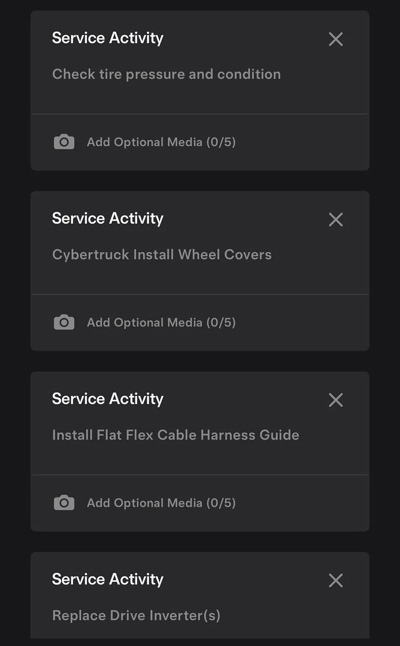 Tesla Cybertruck Service Center installing wheel covers in upcoming appointment 😳 IMG_7756