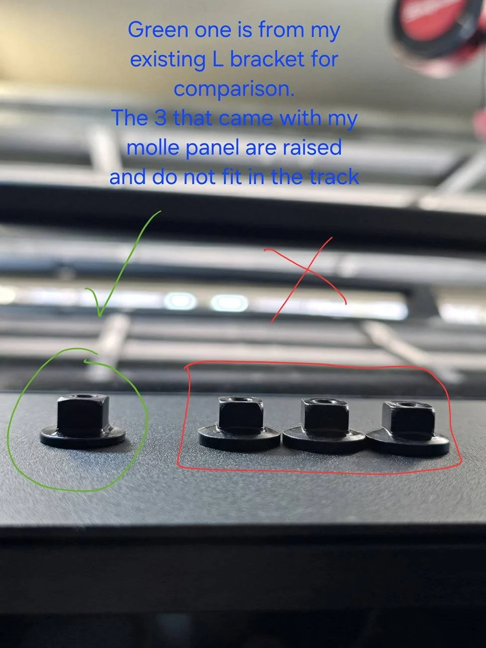 Tesla Cybertruck Issues with flared wingnuts for Tesla Molle Panels WhatsApp Image 2025-01-14 at 12.35.42 PM