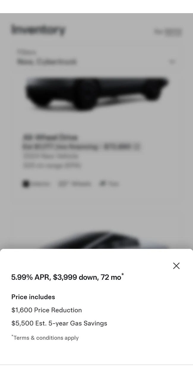 Tesla Cybertruck $74k trucks in inventory Screenshot_20250117-090000